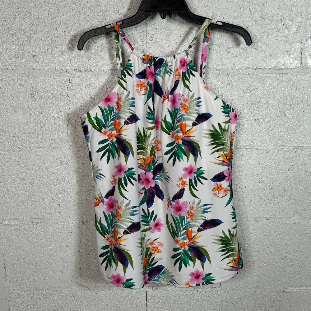 Island Escape Women's floral Printed Underwire Tankini Swim Top, white multi, 16